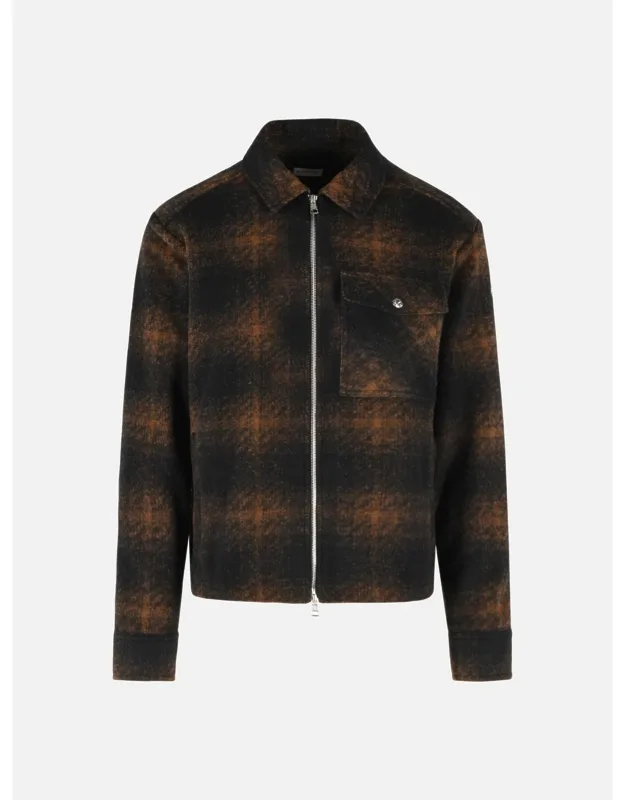 Check Wool Blend Jersey Zip Shirt