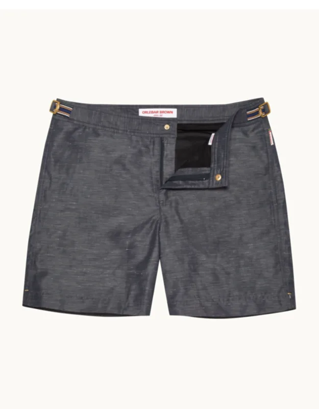 Mid-length Tape Stripe Linen Blend Swim Shorts