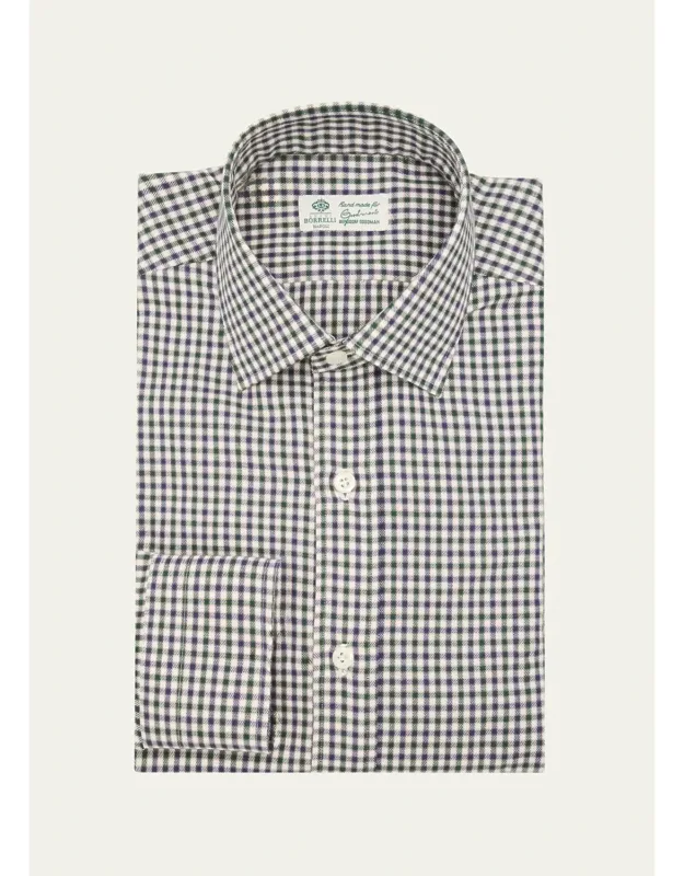 Cotton Multi-check Point Collar Dress Shirt