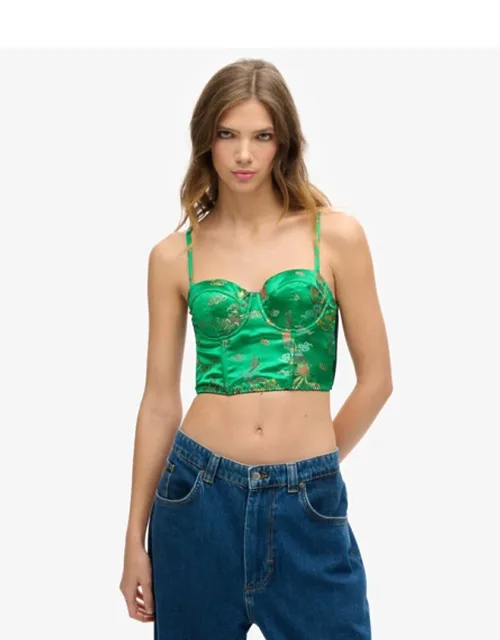 Satin Floral Embroidered Corset Top