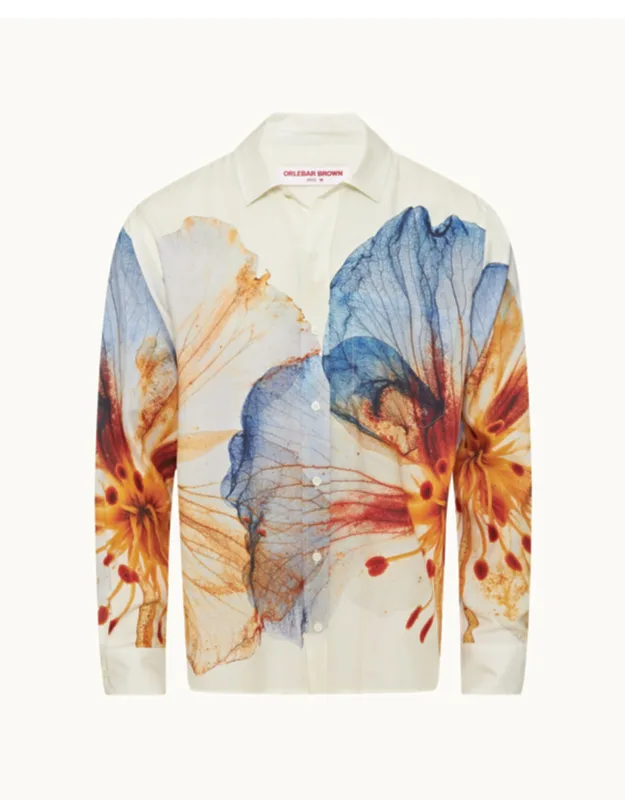 Relaxed Fit Classic Collar Pressed Flower Print Shirt