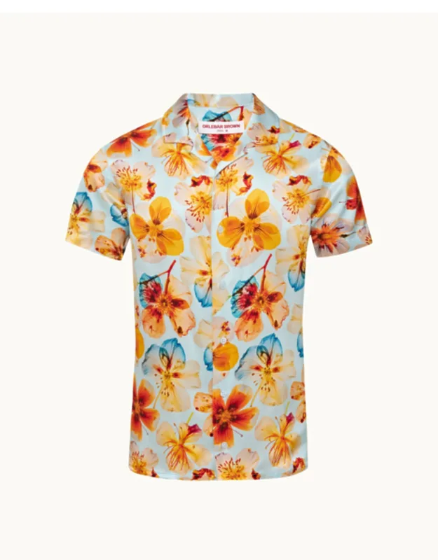 Classic Fit Capri Collar Pressed Flower Print Silk Shirt