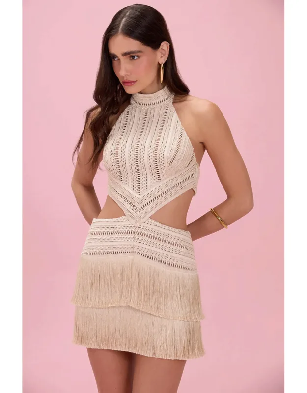 Petal Fringe Halterneck Mini Dress