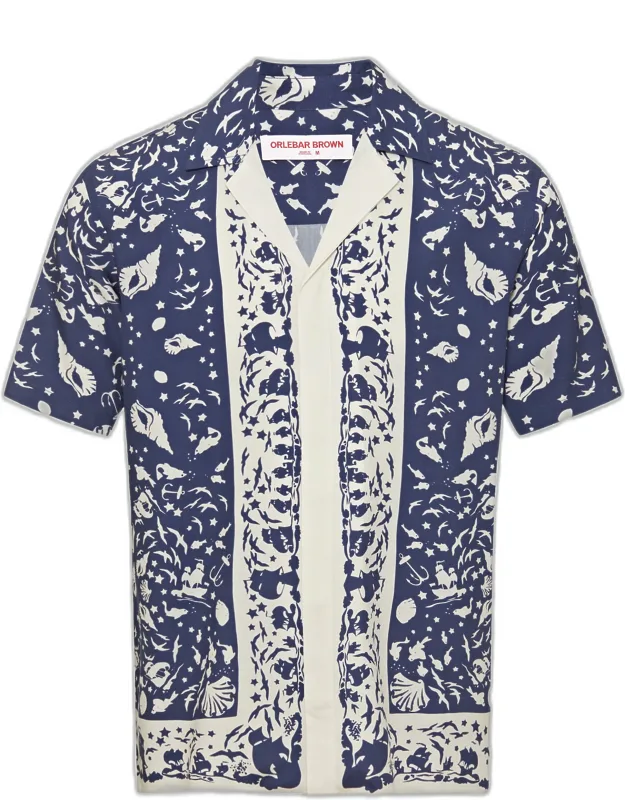 Relaxed Fit Capri Collar Ocean Print Shirt