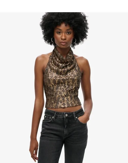 Cowl Halter Neck Sequin Top