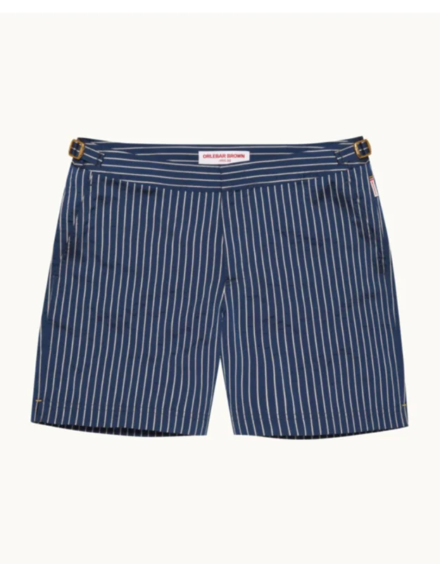 Mid-length Classic Textured Stripe Swim Shorts