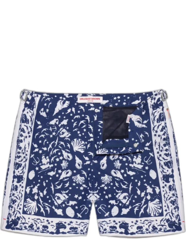 Mid-length Ocean Print Swim Shorts