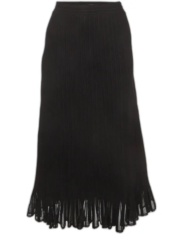 Rib Knit Peplum Hem Midi Skirt