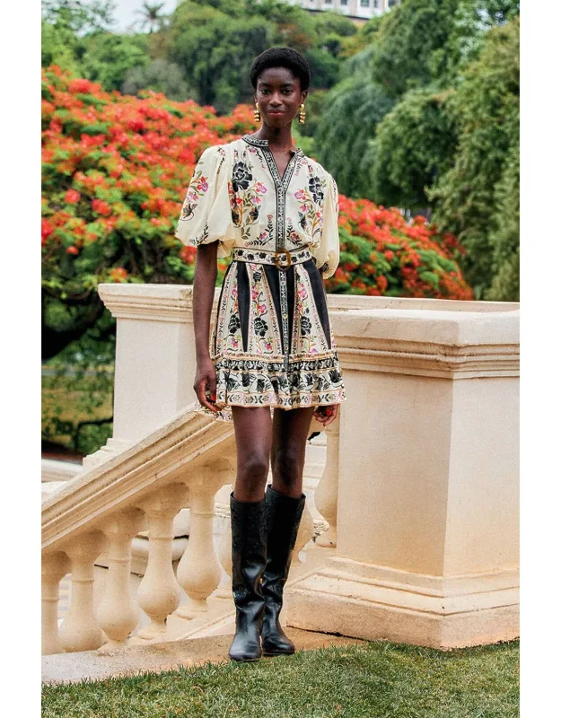 Floral Belted Buttoned Mini Dress