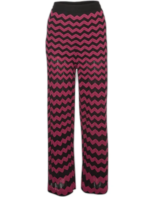 Chevron Pointelle Knit Flared Trousers