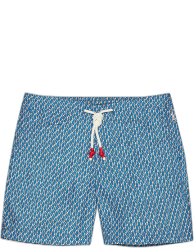 Mid-length Geometric Print Ripstop Drawcord Swim Shorts