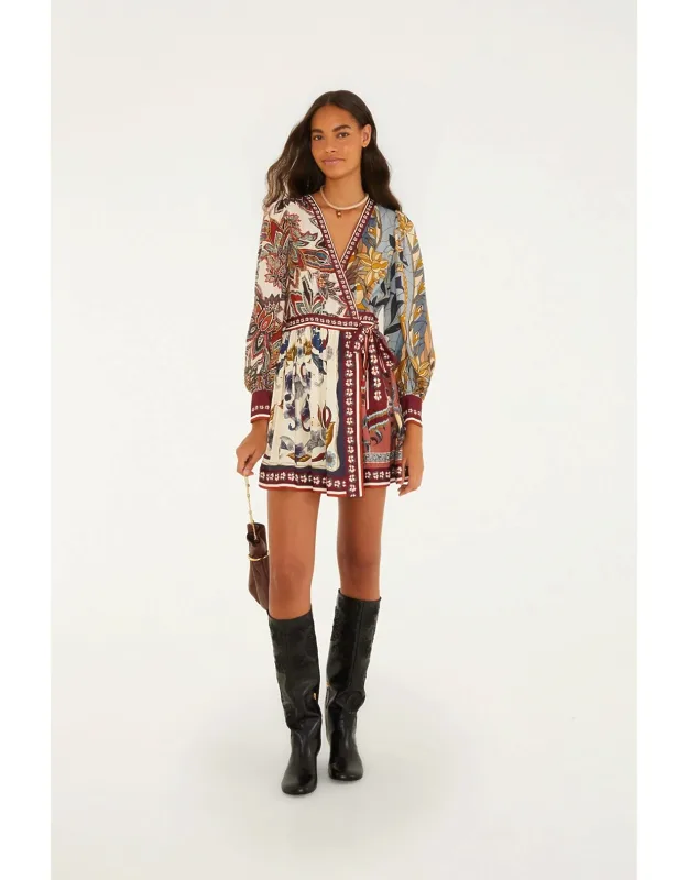 Stained Glass Beauty Mixed Scarf Tassels Mini Dress