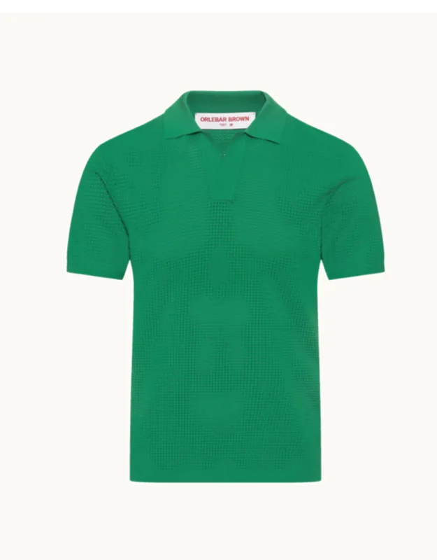 Classic Fit Open Mesh Waffle Stitch Polo Shirt