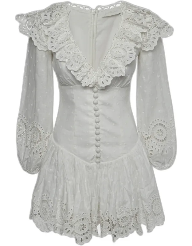 Fil Coupe Linen Lace Trim Short Dress