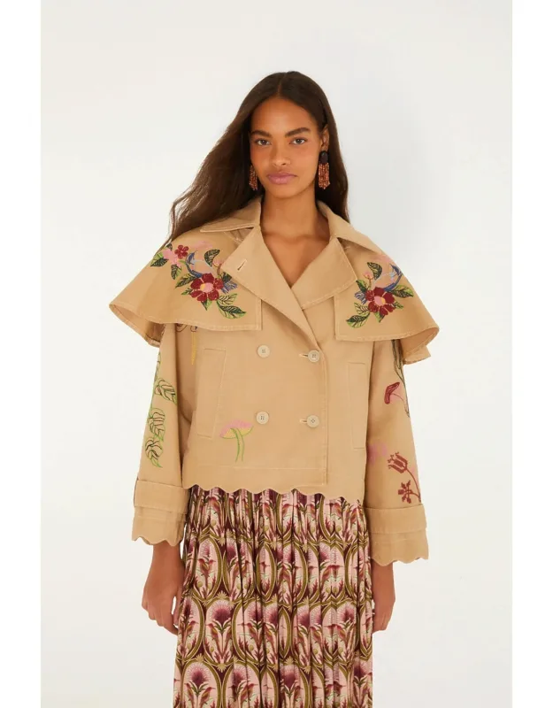 Twill Notched Lapel Mini Trench Coat