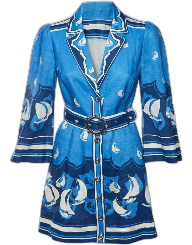 Nautical Print Linen High Tide Mini Shirt Dress