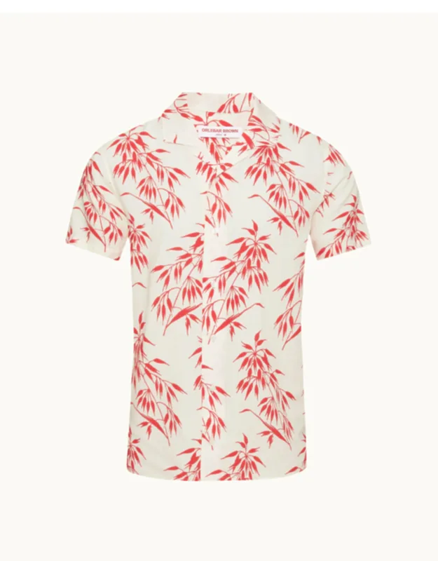 Classic Fit Capri Collar Bamboo Print Linen Shirt
