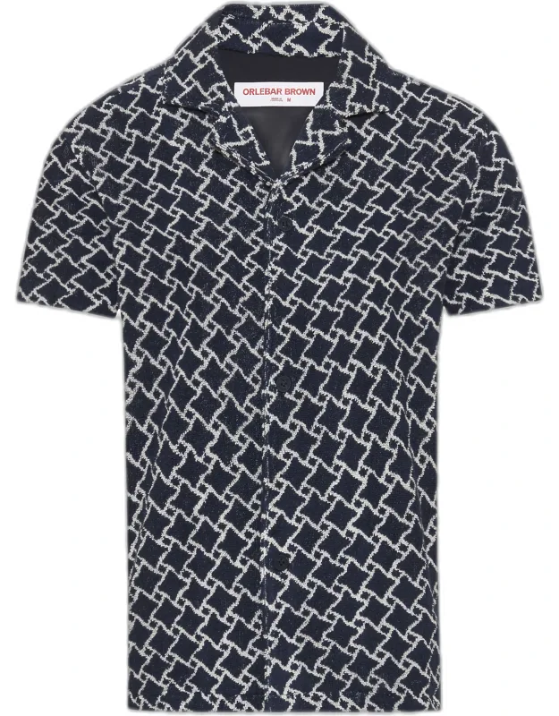 Relaxed Fit Capri Collar Geo Jacquard Towelling Shirt