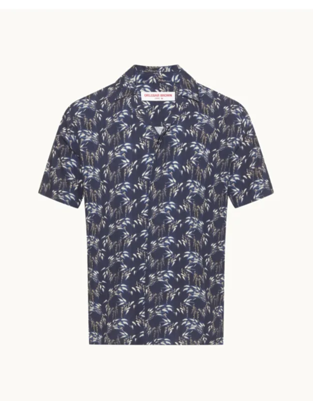 Relaxed Fit Capri Collar Catkin Print Linen Shirt