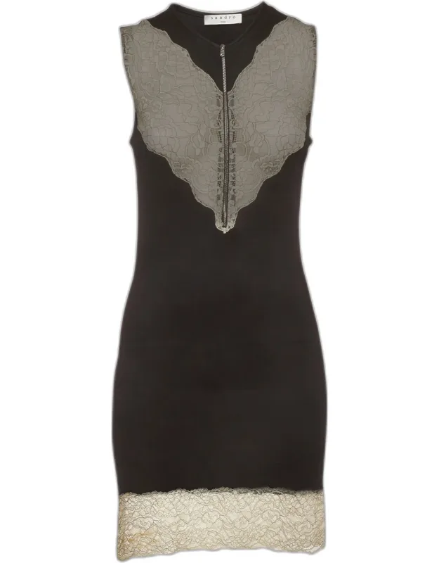 Knit And Lace Detail Trim Sleeveless Midi Dress