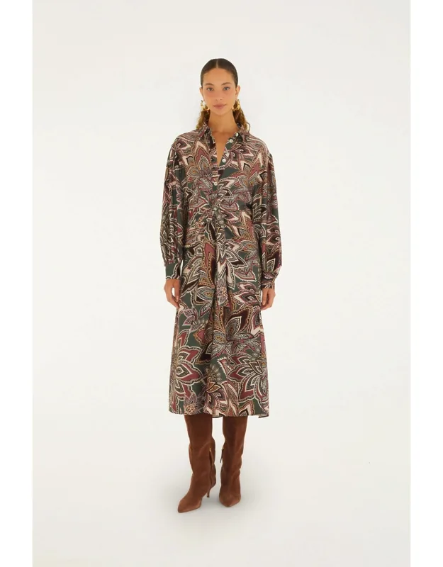 Tapestry Flowers Belted Midi Dress