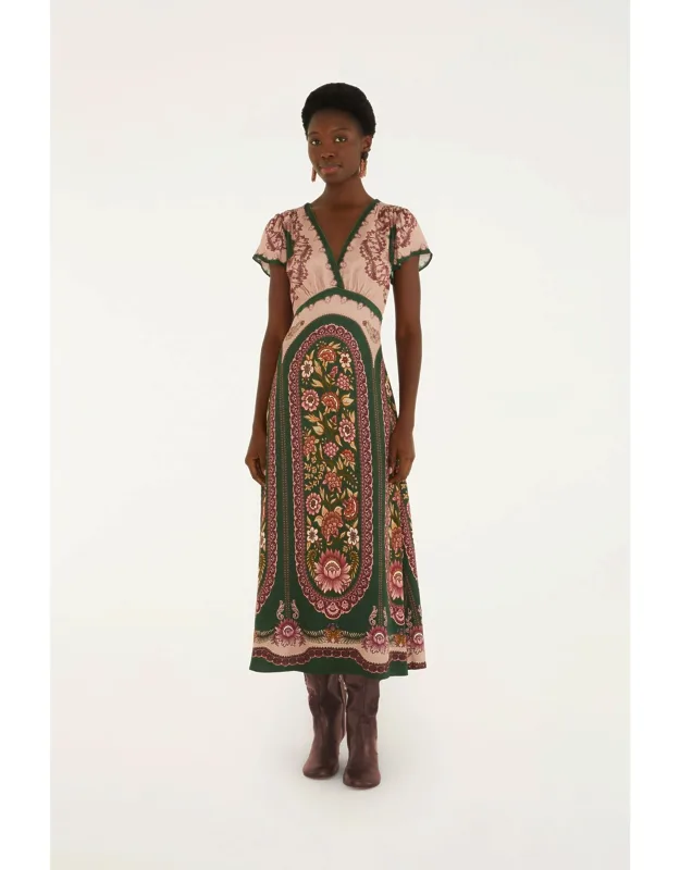 _daniela Short Sleeve Maxi Dress With Botanical Print And Decorative Tie_