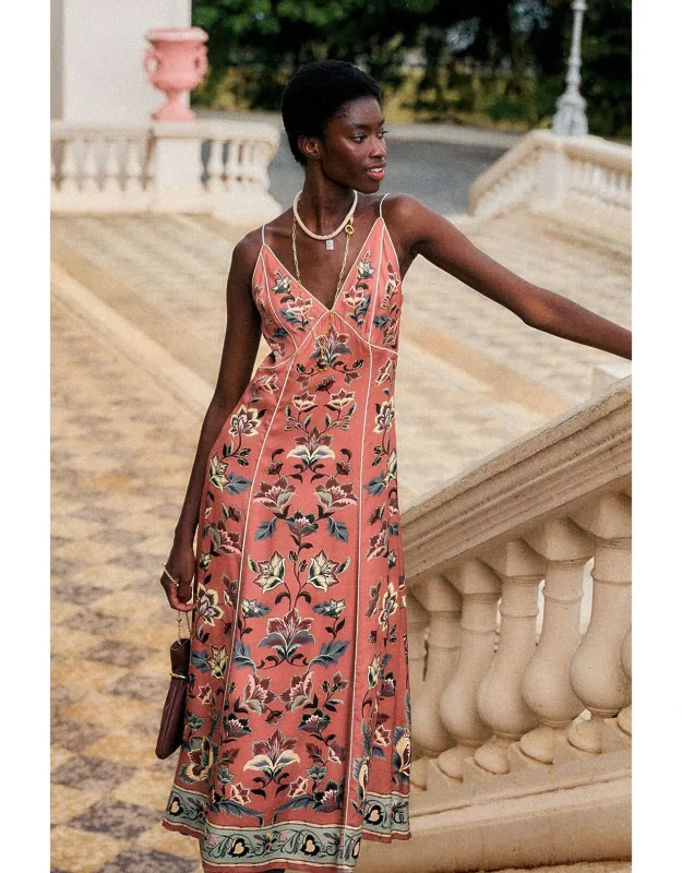 Floral Beauty Tapestry Sleeveless Slip Maxi Dress