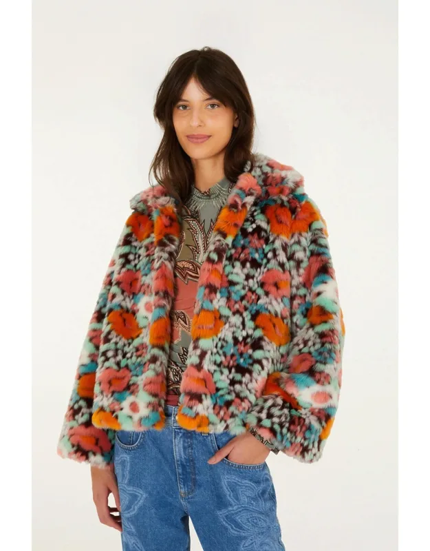Floral Faux Fur Crop Jacket