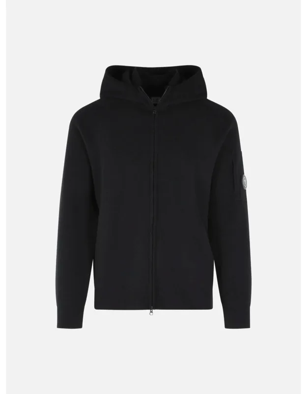 C.p. Company Wool Blend Sweater With Ribbed Hood And Zip Closure