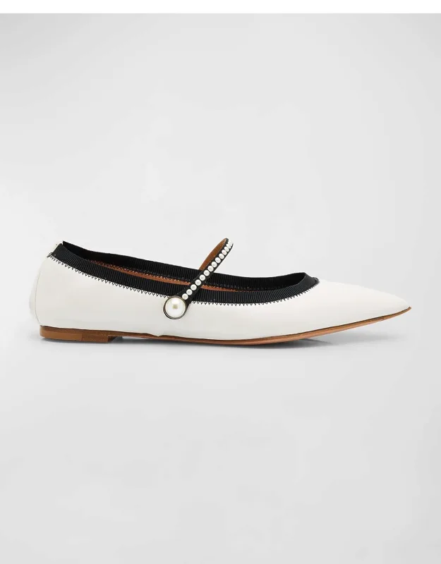 Romy Leather Pearly Mary Jane Ballerina Flats