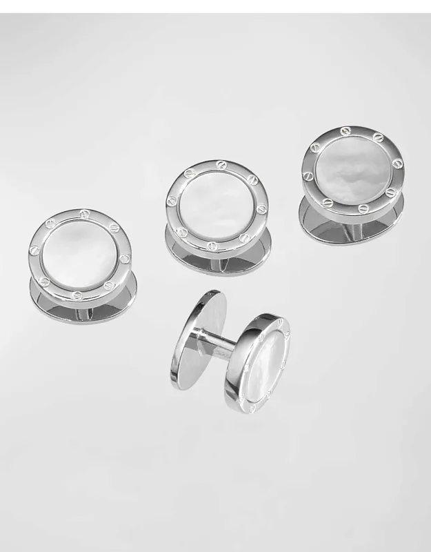 Round Mother-of-pearl Screw Shirt Studs