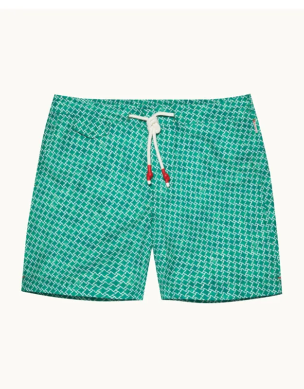 Mid-length Geo Print Drawcord Swim Shorts