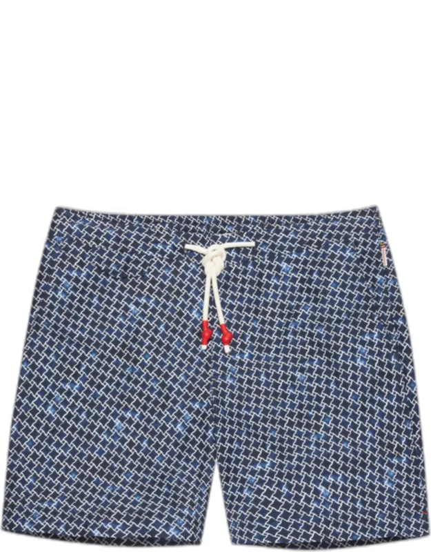Mid-length Geo Print Drawcord Swim Shorts