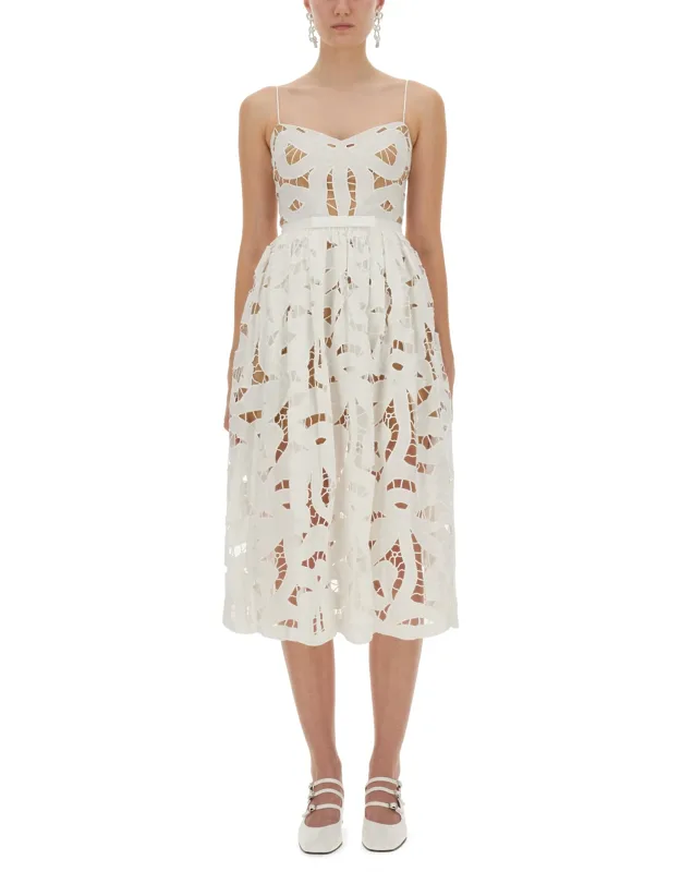Embroidered Midi Dress With Bow