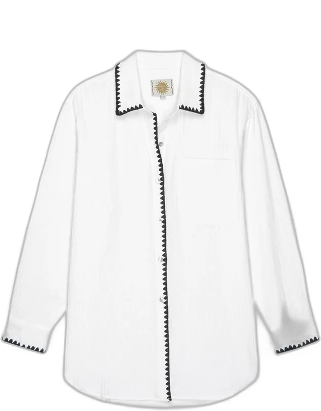 Embroidered Gauze Button-front Shirt