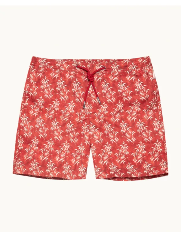Mid-length Bamboo Print Drawcord Swim Shorts