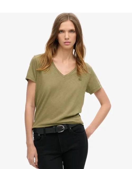Slub Embroidered V-neck T-shirt