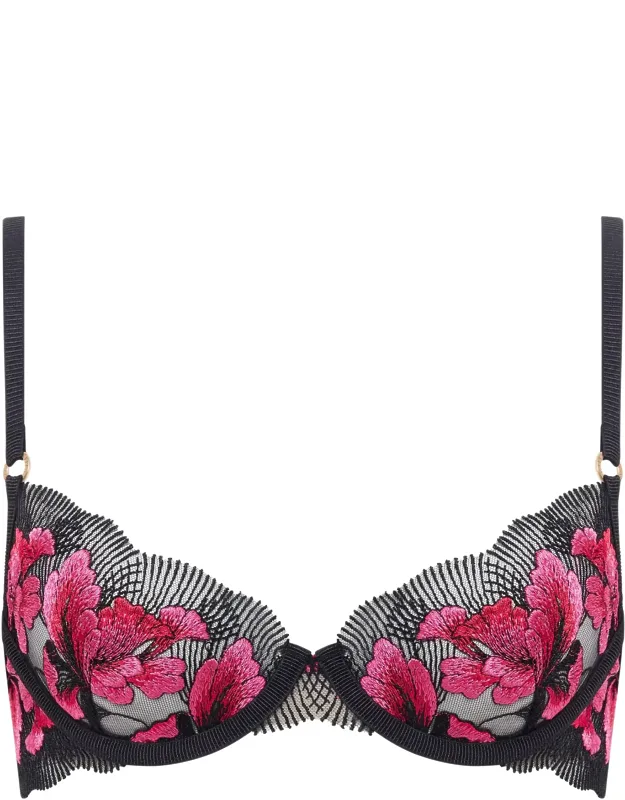 Vivienne Floral Embroidered Bra With Scalloped Eyelash Trim And Gold-tone Hardware