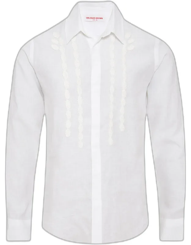 Tailored Fit Linen Shirt With Leaf Applique
