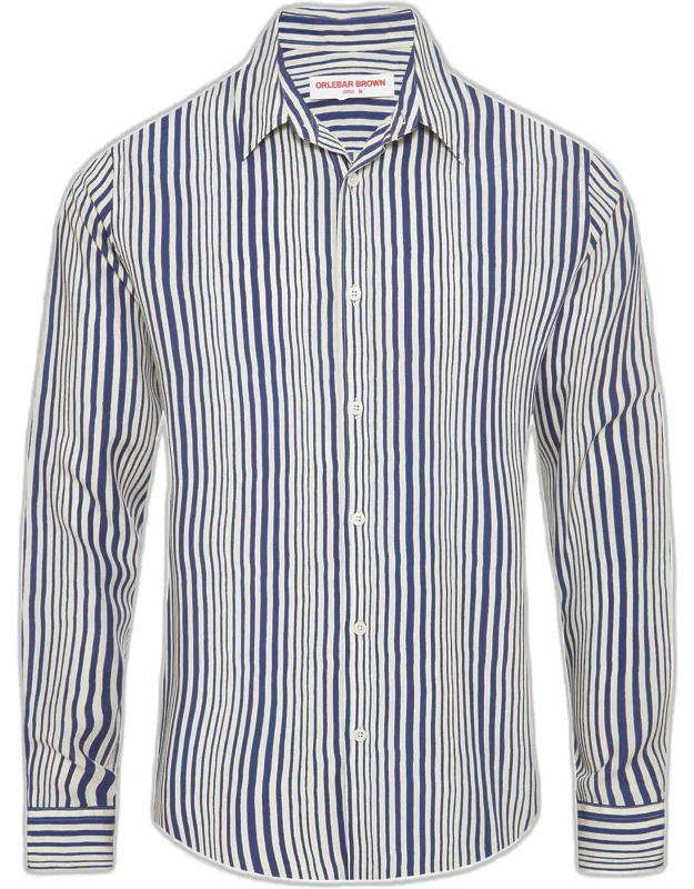 Classic Collar Tailored Fit Linen Shirt With Shore Stripe