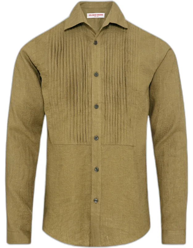 Tailored Fit Linen Shirt With Pleated Bib