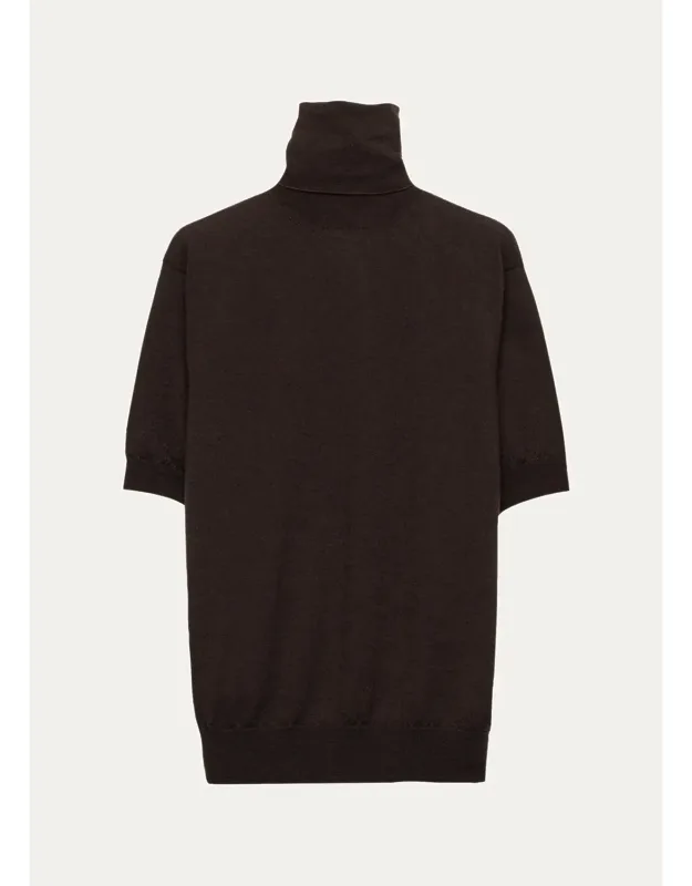 Short-sleeve Cashmere Turtleneck Sweater