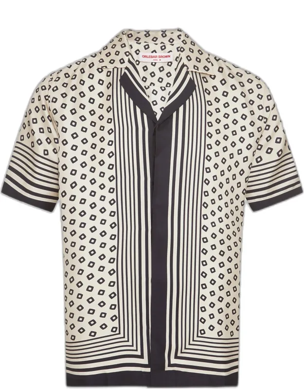 Relaxed Fit Capri Collar Lumina Print Silk Shirt