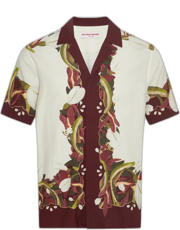 Relaxed Fit Linen Capri Collar Orchis Print Shirt