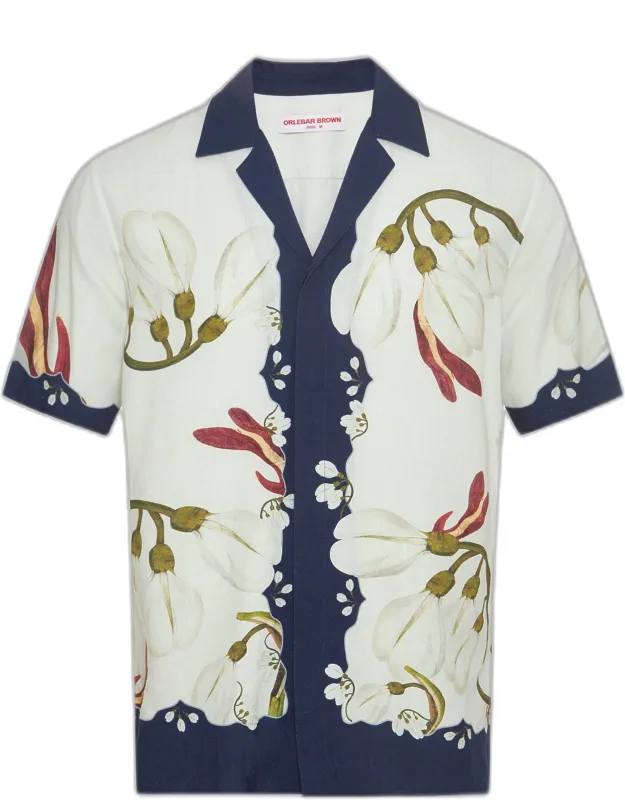 Relaxed Fit Linen Capri Collar Orchis Print Shirt