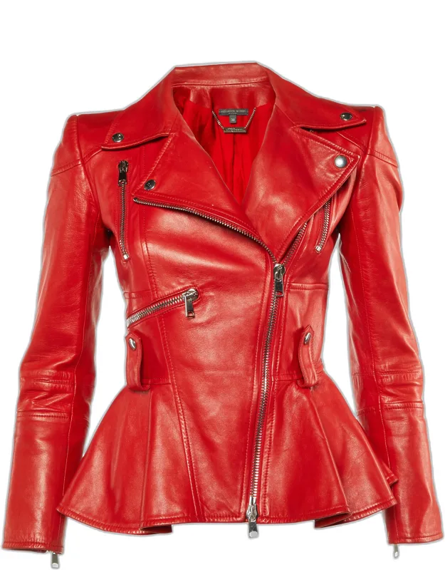 Leather Zip Up Peplum Jacket