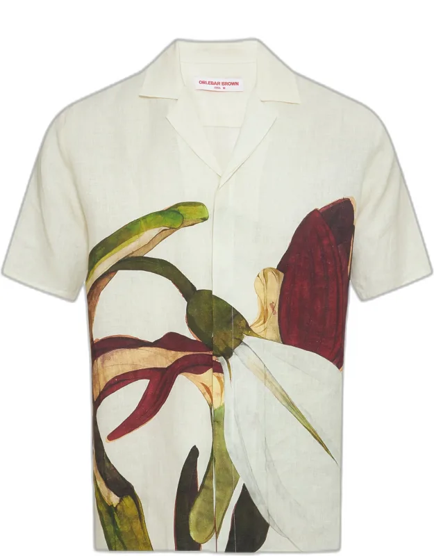 Relaxed Fit Linen Capri Collar Orchis Print Shirt