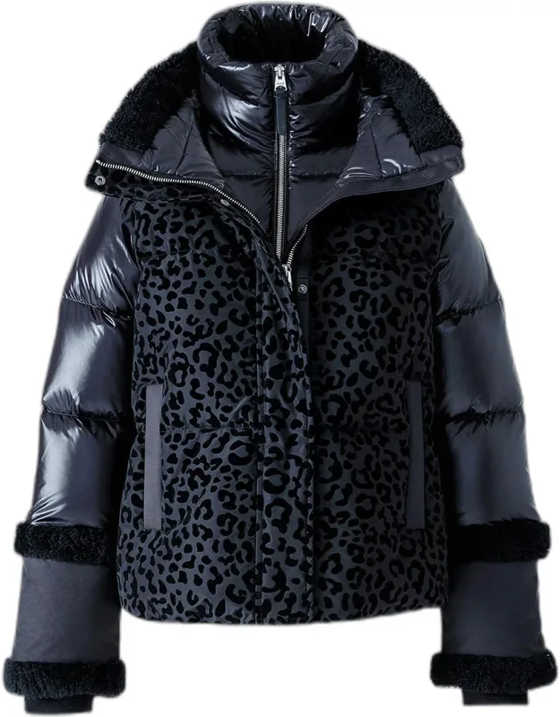 Leopard Short Down Jacket With Detachable Bib
