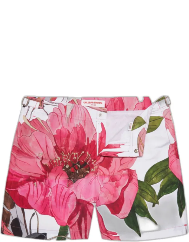Mid-length Paeonia Print Swim Shorts