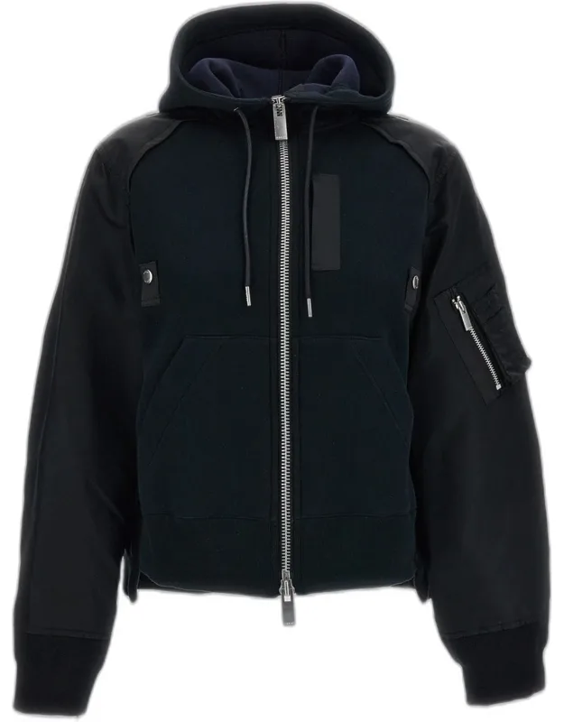 Hoodie In Sponge Sweat And Nylon Twill With Hood